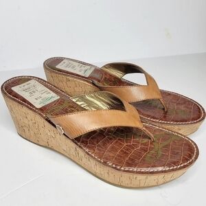 Sam Edelman Tan Thong Cork Wedge Sandals Women's Size 10.5